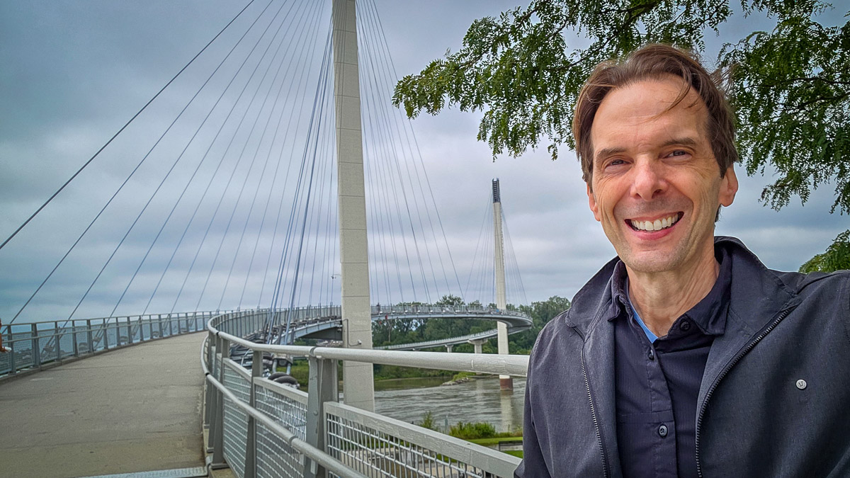 Larry Weaver at the Bob Kerrey Pedestrian Bridge in Omaha, Nebraska.