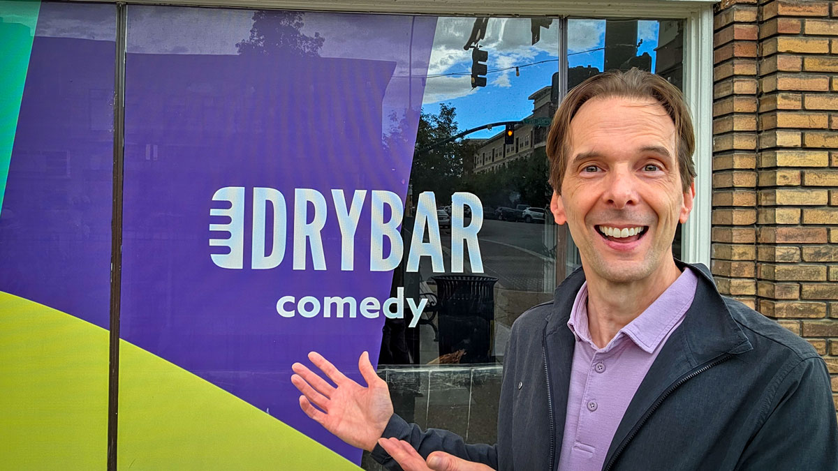 Larry Weaver outside the DryBar Comedy club in Provo, Utah.
