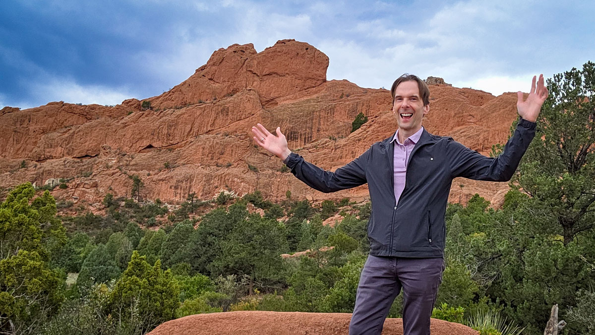 Larry Weaver hiking at Garden of the Gods in Colorado Springs, Colorado.