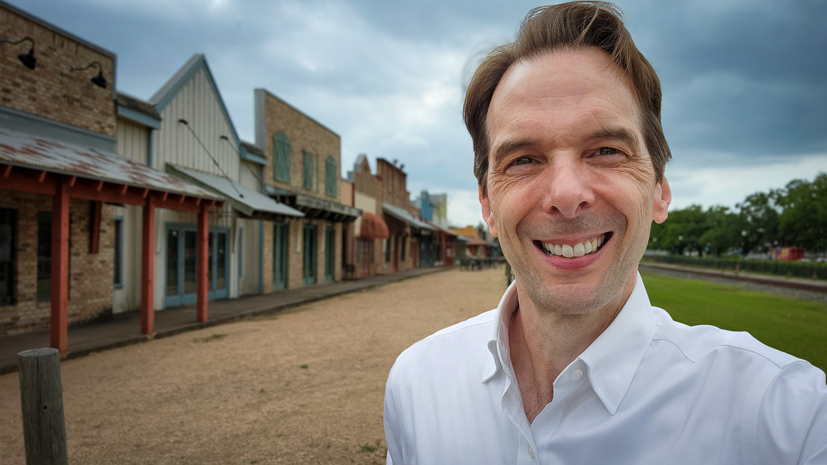 Motivational speaker Larry Weaver in the historic district of League City, Texas