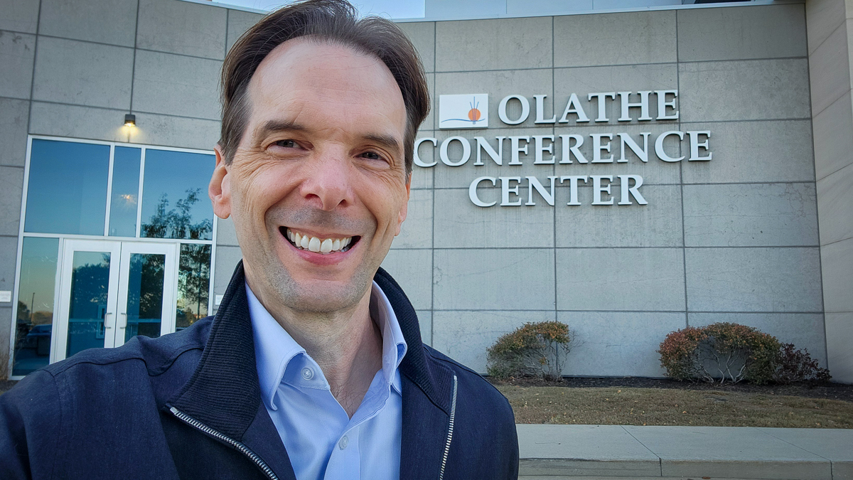 Motivational speaker Larry Weaver outside the Olathe Conference Center in Olathe, Kansas