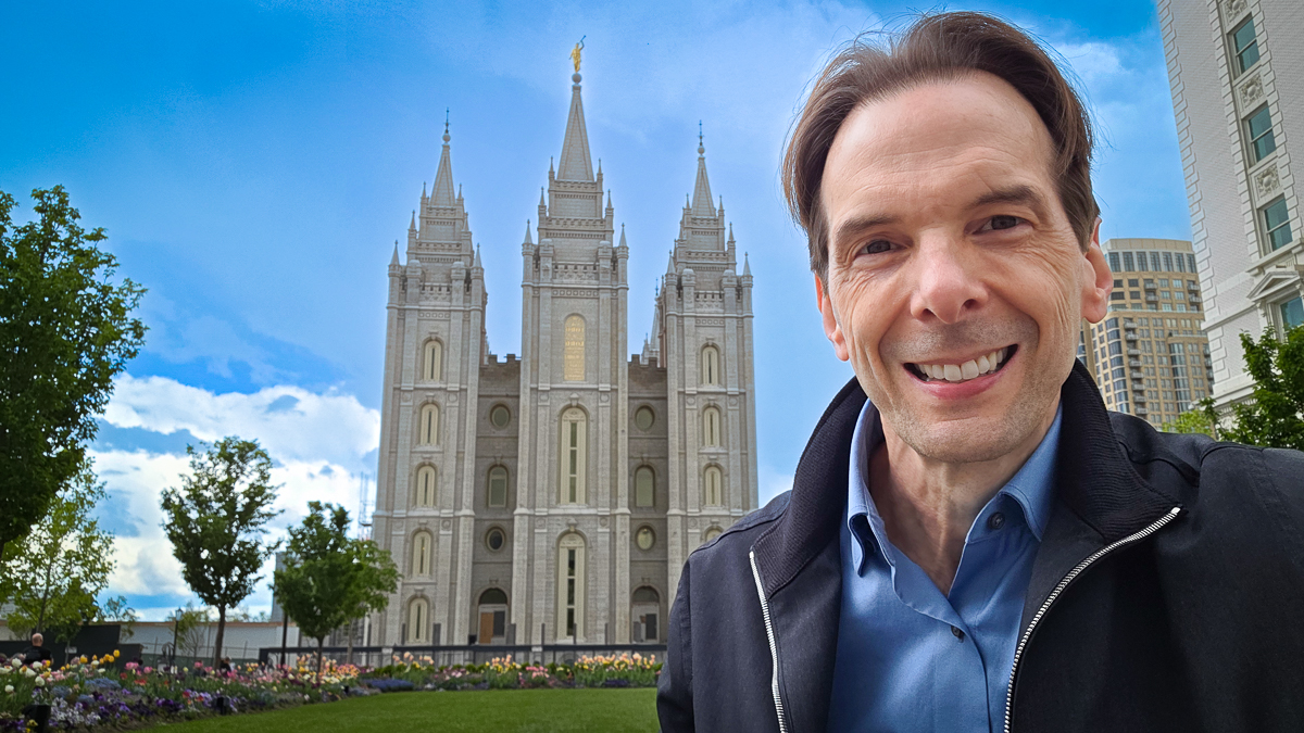 Motivational speaker Larry Weaver at Temple Square in Salt Lake City, Utah