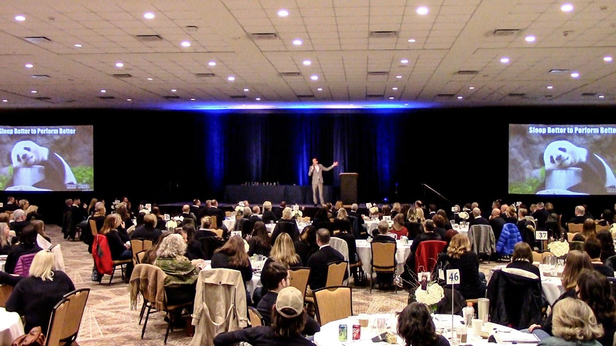 Motivational keynote speaker Larry Weaver presenting to banking professionals at the Benton Convention Center in Winston-Salem, North Carolina