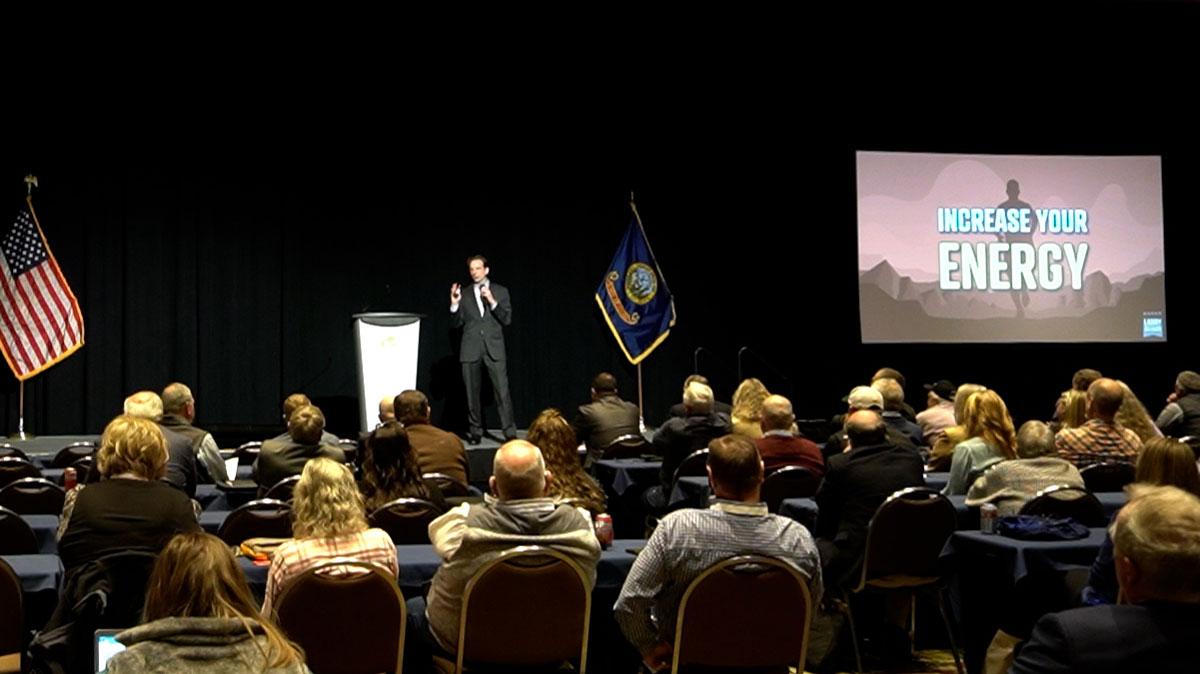 Motivational keynote speaker Larry Weaver presenting at Boise Centre in downtown Boise, Idaho