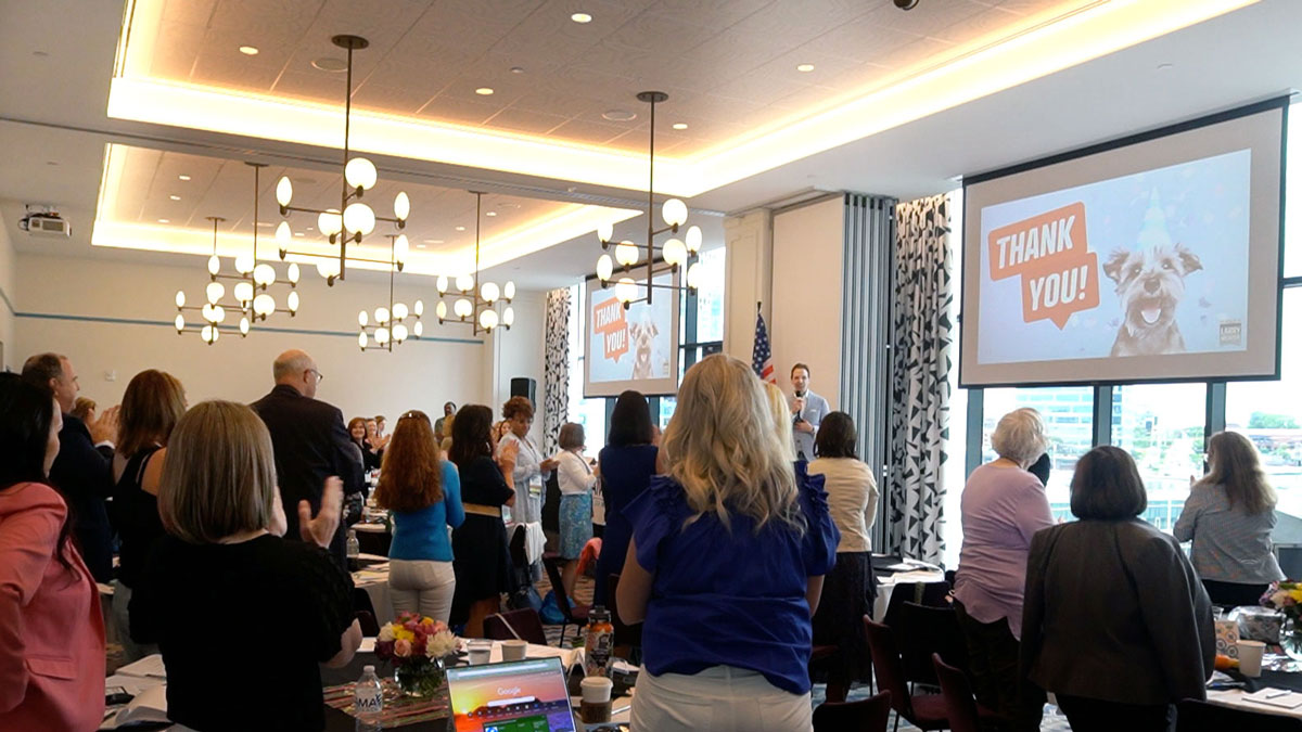 Motivational keynote speaker Larry Weaver presenting to attendees of a national medical leadership organization at Hyatt Centric Downtown Nashville